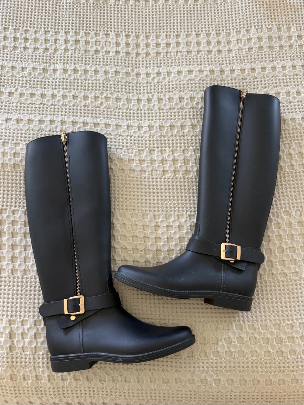 Dirty Laundry Black Tall Rain Boots with Gold Buckle